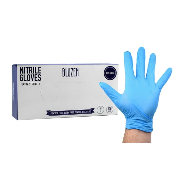 Nitrile Disposable Gloves, 100/Box - Large - Latex Free, Powder Free - Nonsterile - Blue