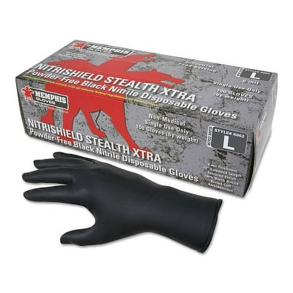 Nitrile Disposable Gloves, Nitrishield Stealth Xtra, Rolled Cuff, Unlined, Medium, Black, 6 Mil Thick | Bundle of 5 Boxes