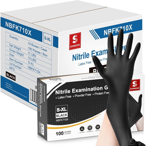 Nitrile Exam Gloves, Black, 4-mil, Latex-Free, Powder-Free, Food-Safe