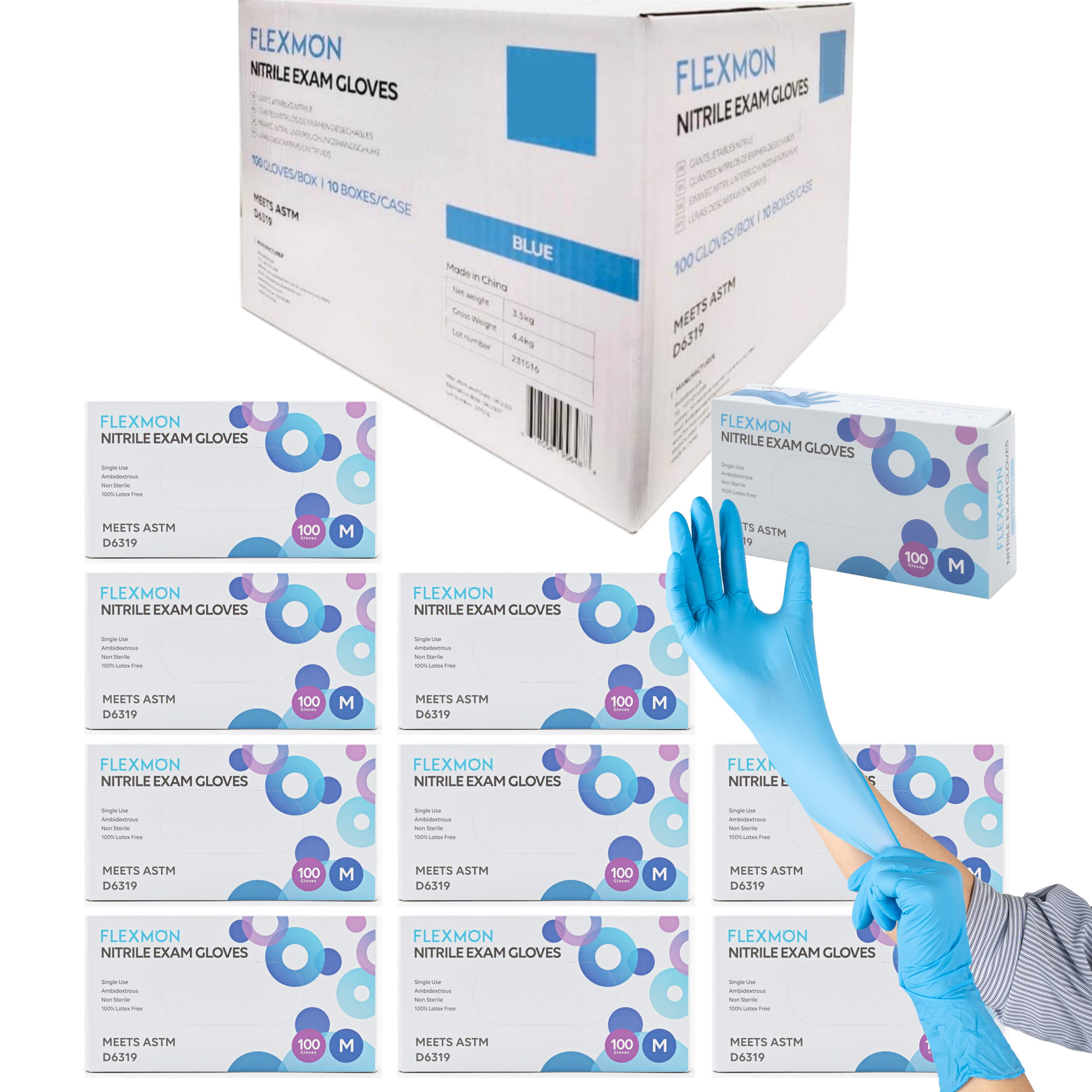 Nitrile Exam and Medical Disposable Gloves, 4.2 Mil, Medium 1000/Box by FLEXMON