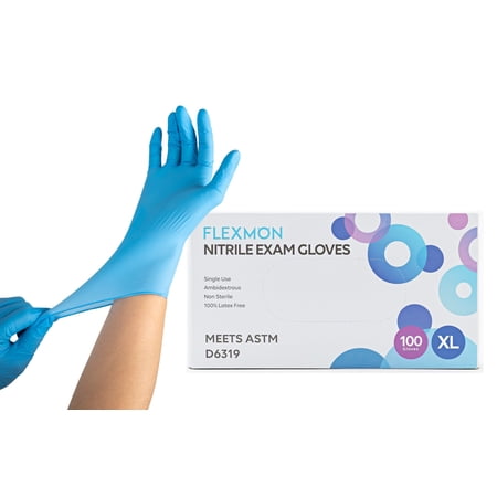 Nitrile Exam and Medical Disposable Gloves, 4.2 Mil, X-Large, 100/Box by FLEXMON