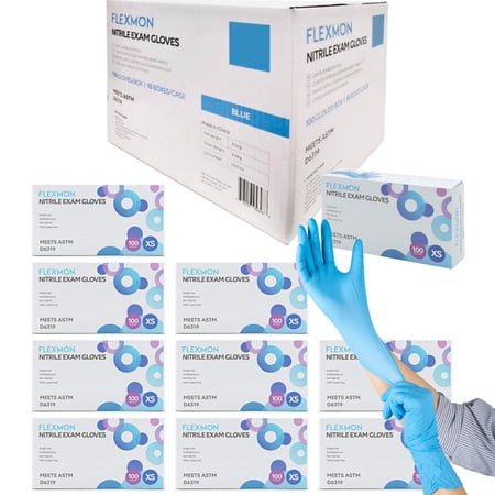 Nitrile Exam and Medical Disposable Gloves, 4.2 Mil, X-Small, 1000/Box by FLEXMON