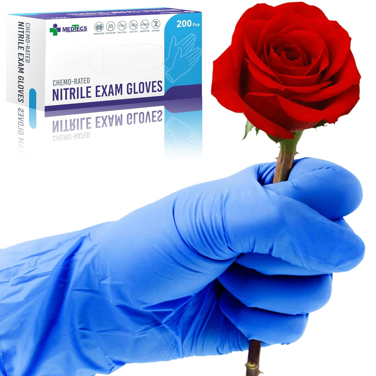 Nitrile Gloves Disposable – Available in 200 & 2,000 pcs – M cal Grade, Chemo-Rated, 4 mil, Latex-Free, Powder-Free – Exam Gloves with Textured Fingertips – 200 pcs