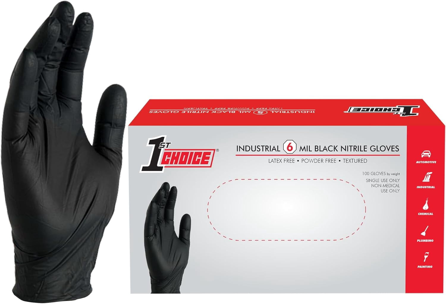 Nitrile Gloves, Disposable, Latex-Free, Black, 6 Mil, Industrial, for Mechanics, Cleaning, Automotive and Home Use