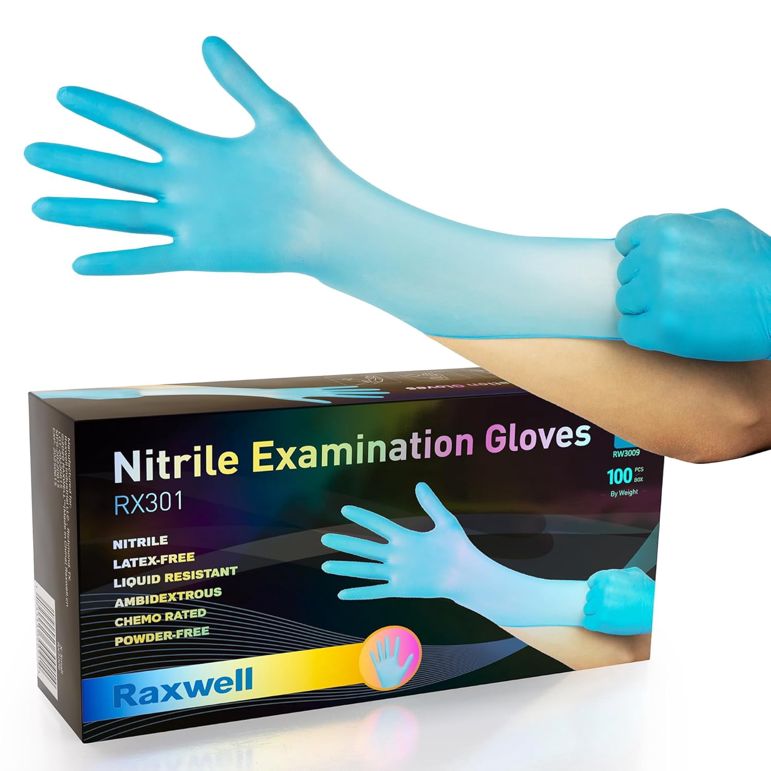 Nitrile Gloves Large - Chemical Resistant Exam Protection Disposable Textured Grip for Food Prep & Cleaning Blue, Pack of 100