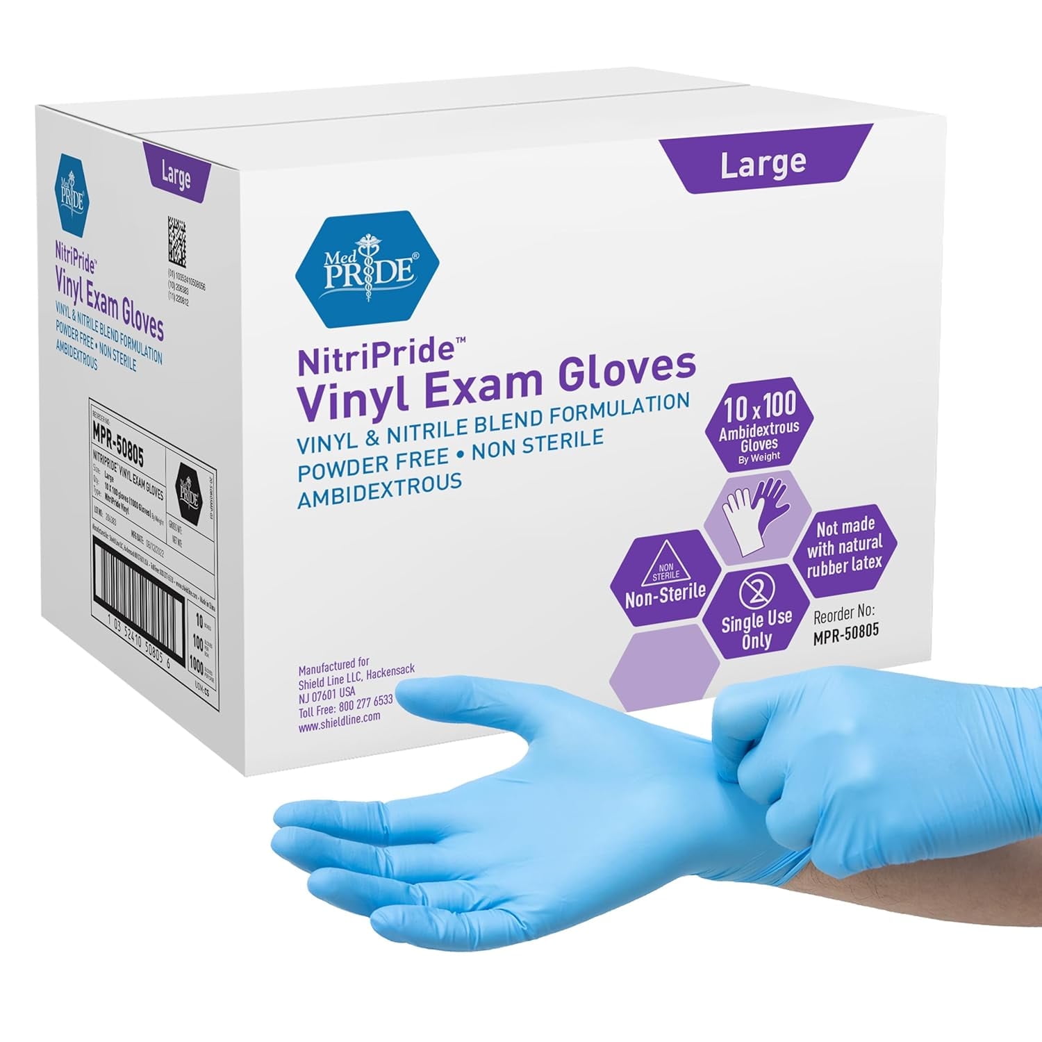 MED PRIDE Nitrile Vinyl Gloves Non Latex Gloves, Powder-Free, Rubber-Free Disposable Medical Gloves for Cleaning, Cooking & Exams, Large, 1000-Pack
