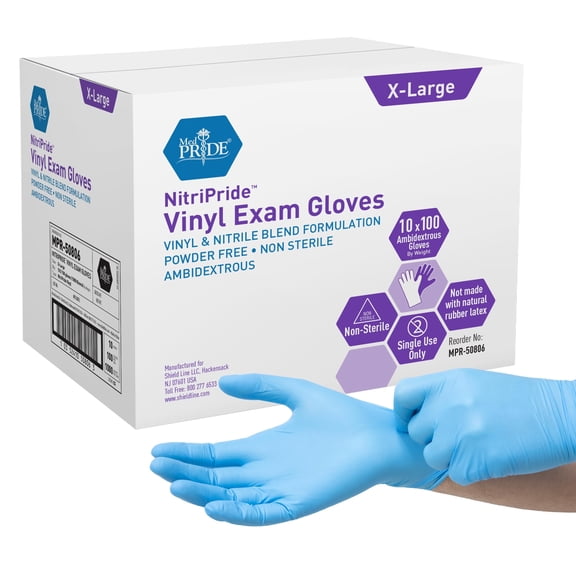 MED PRIDE Nitrile Vinyl Gloves Non Latex Gloves, Powder-Free, Rubber-Free Disposable Medical Gloves for Cleaning, Cooking & Exams, X-Large, 1000-Pack