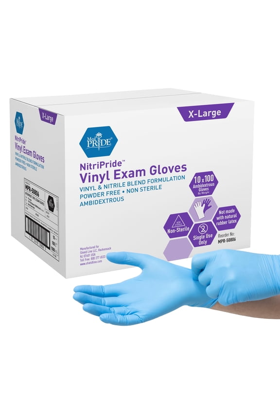 MED PRIDE Nitrile Vinyl Gloves  Non Latex Gloves, Powder-Free, Rubber-Free Disposable Medical Gloves for Cleaning, Cooking & Exams, X-Large, 1000-Pack