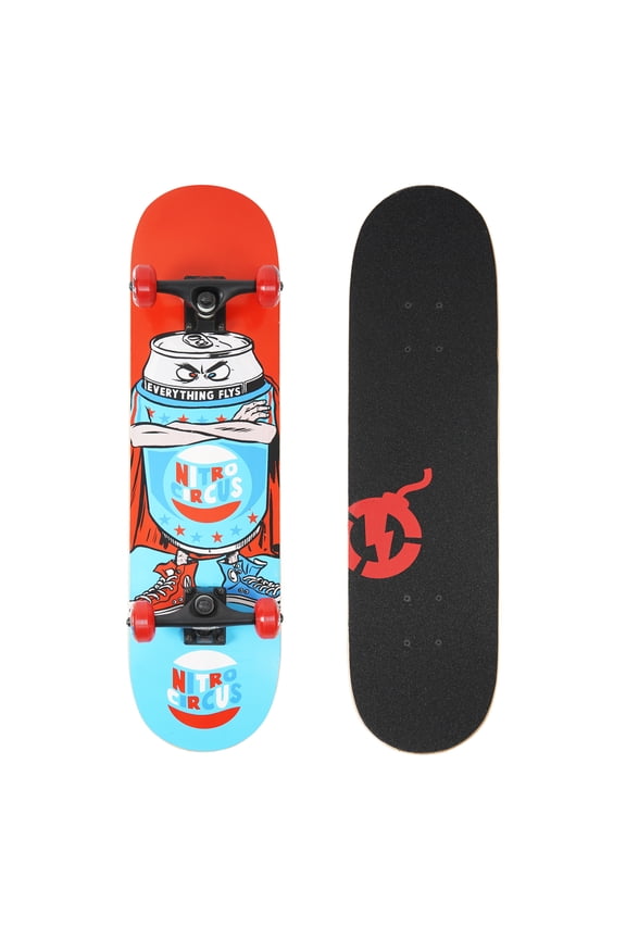 Hyper Toy Company, Nitro Circus Skateboard, 31 in. x 7.75 in., 9-Ply Maple, Red, 53 mm, 90A PU Wheels