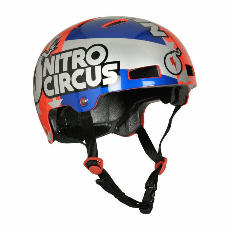 Hyper Nitro Circus Multi Sport Helmet for Teens Tweens and Children Ages 8 Red Blue and Silver Graphics New Walmart