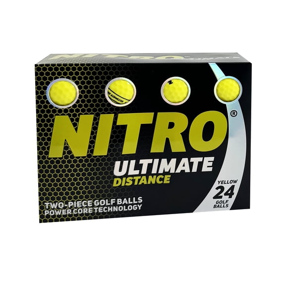 Nitro Golf Ultimate Distance Golf Balls, Yellow, 24 Pieces