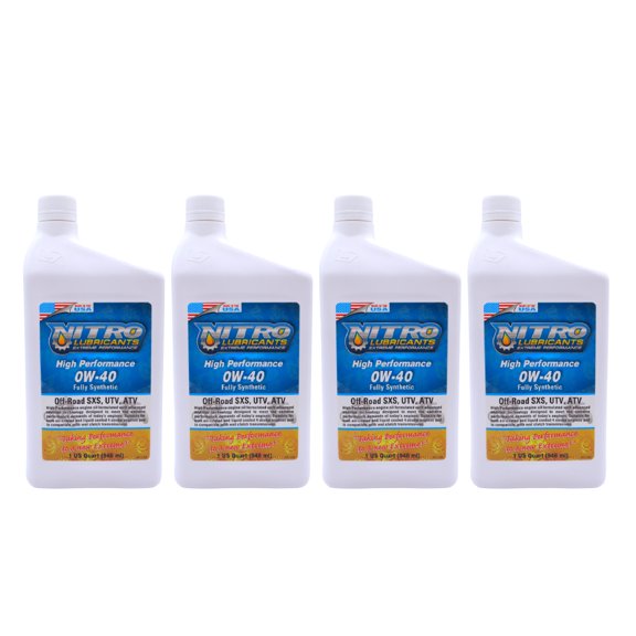 Nitro Lubricants 0W-40 4 Stroke Engine Oil – Fully Synthetic, 1 Qt (4-Pack)