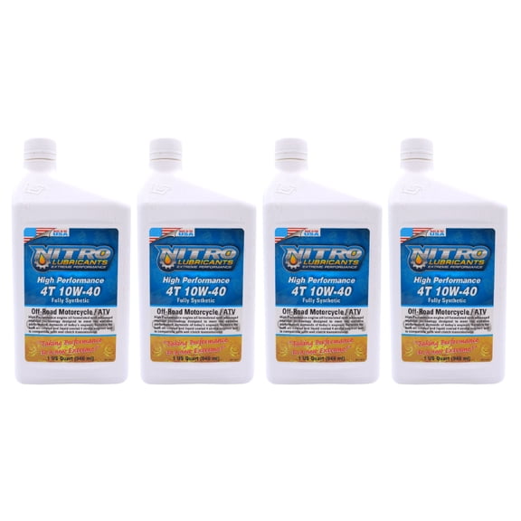 Nitro Lubricants 10W-40 4 Stroke Engine Oil – Semi-Synthetic, 1 Quart (4-Pack)