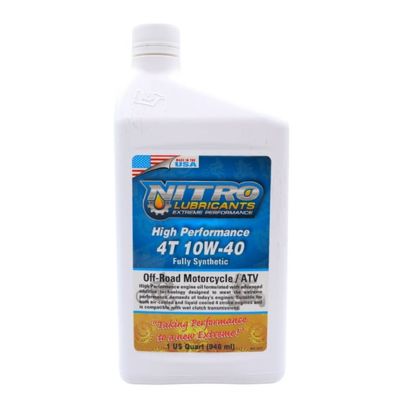 Nitro Lubricants 10W-40 4 Stroke Engine Oil – Semi-Synthetic, 1 Quart – Made in USA
