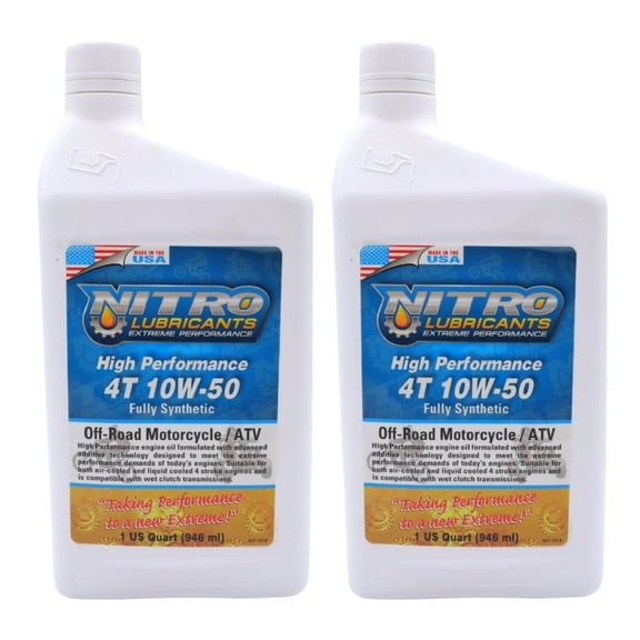 Nitro Lubricants 10W-50 4 Stroke Engine Oil – Semi-Synthetic, 1 Quart (2-Pack)