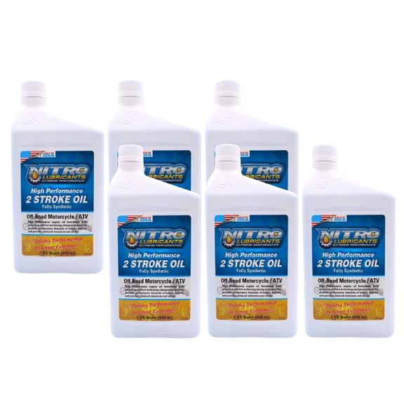 Nitro Lubricants 2 Stroke Engine Oil – Semi-Synthetic, 1 Quart (6-Pack)