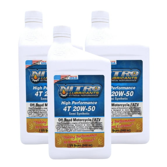 Nitro Lubricants 20W-50 Engine Oil – Synthetic Blend, 1 Quart (3-Pack)