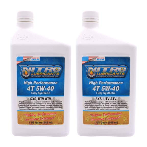 Nitro Lubricants 5W-40 4 Stroke Engine Oil – Semi-Synthetic, 1 Quart (2-Pack)