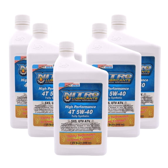 Nitro Lubricants 5W-40 4 Stroke Engine Oil – Semi-Synthetic, 1 Quart (5-Pack)