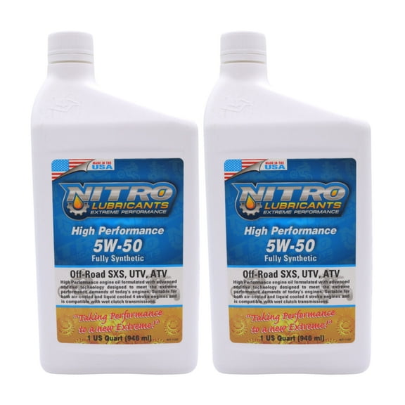 Nitro Lubricants 5W-50 4 Stroke Engine Oil – Semi-Synthetic, 1 Quart (2-Pack)