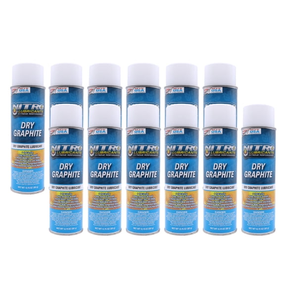Nitro Lubricants Dry Graphite Spray – 12.75oz Fast-Dry High Temp Lube (12-Pack)