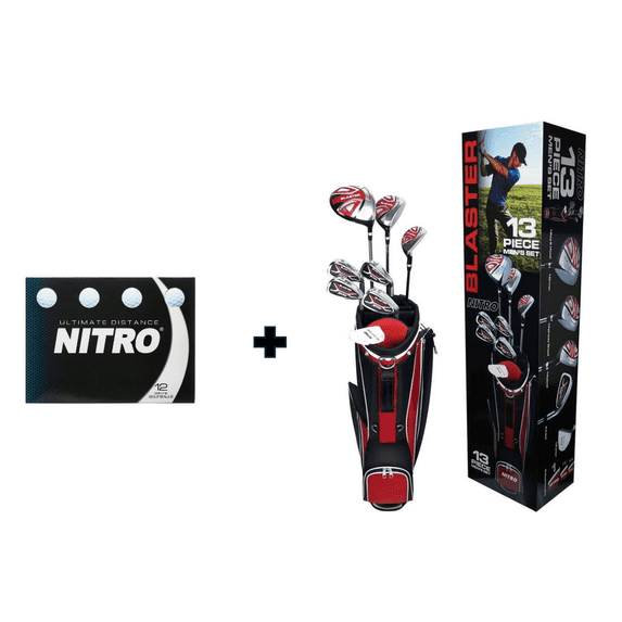 Nitro Men's Blaster 13-Piece Complete Golf Set, Right-Hand, Red (Bonus 12pk of Nitro Golf Balls)