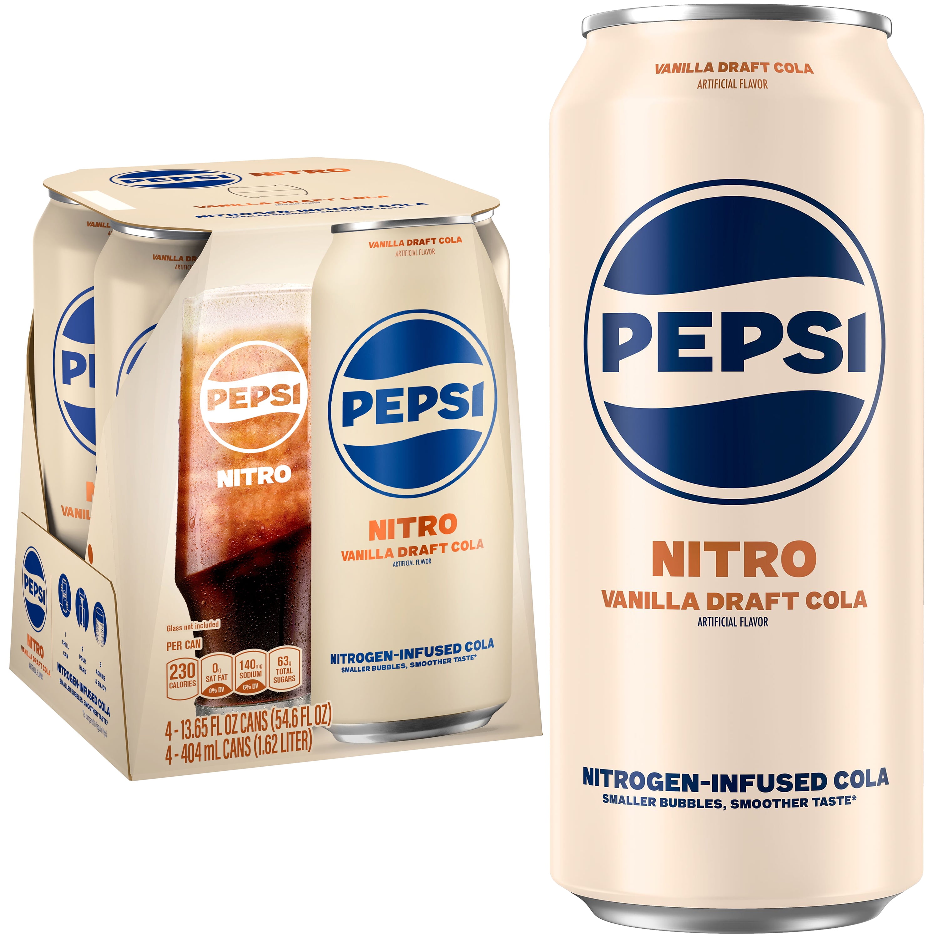 Nitro Pepsi Vanilla Draft Cola, 13.65 fl oz Cans, 4 Count