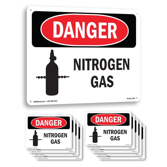 Nitrogen Gas OSHA Danger Aluminum Sign 18 Inch x 12 Inch - 10 Pack