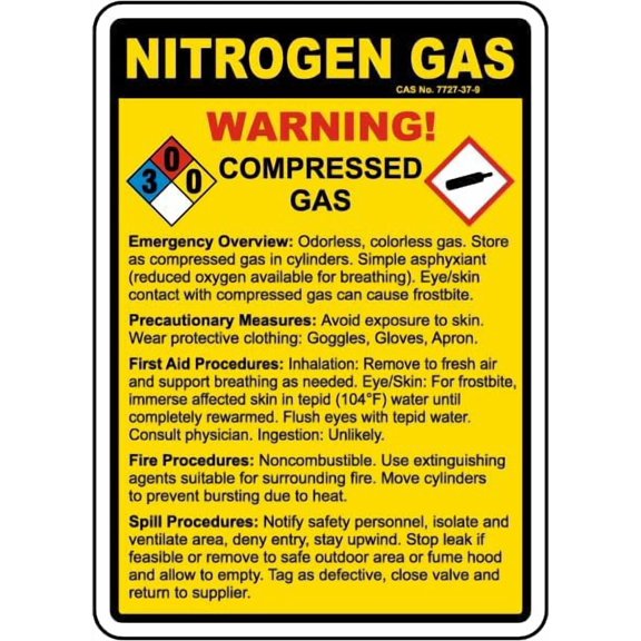 Nitrogen Gas Warning Sign Signs Chemical GHS Metal Tin \8 x 12 Inch for Home or Work