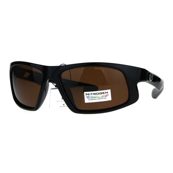 Nitrogen Mens Polarized Lens Sport Warp Plastic Sunglasses Black Orange Brown