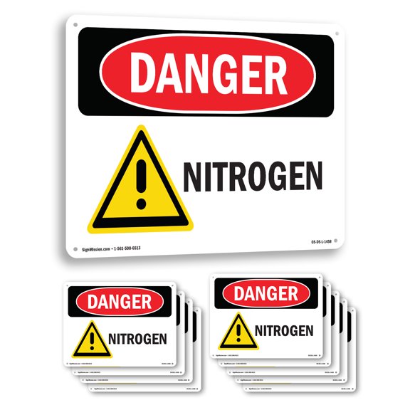 Nitrogen OSHA Danger Aluminum Sign 10 Inch x 7 Inch - 10 Pack