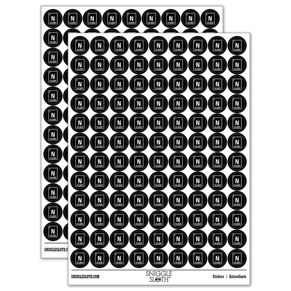 Nitrogen Periodic Table of Elements Science Chemistry 200+ Round Stickers - Black - Gloss Finish - 0.50" Size