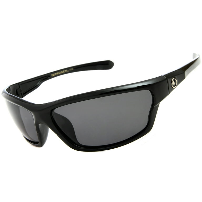 Nitrogen Men's Rectangular Sports Wrap 65mm Black Polarized Sunglasses