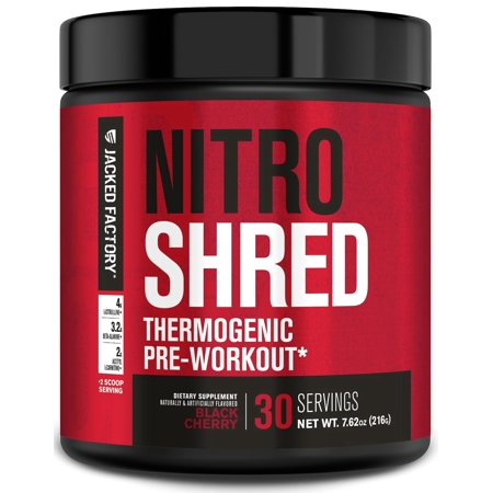 NITROSURGE Shred Pre Workout Supplement - Energy Booster, Instant Strength Gains, Sharp Focus, Powerful Pumps - Nitric Oxide Booster & PreWorkout Powder - 30Sv, Black Cherry