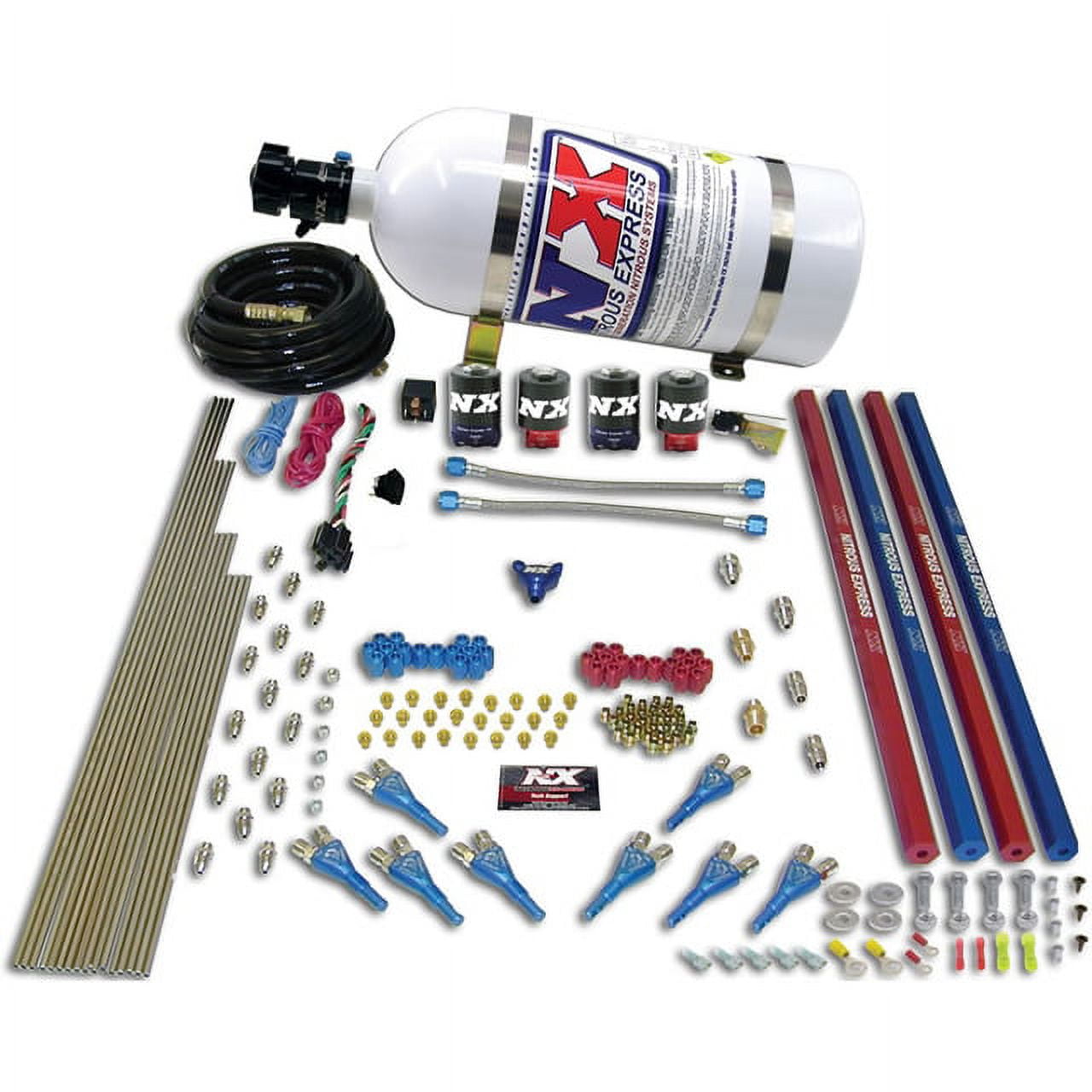 Nitrous Express ProShk/Gas 4 Solenoids Nitrous Kit (200600HP) w/Rails and 15lb Bottle 91006