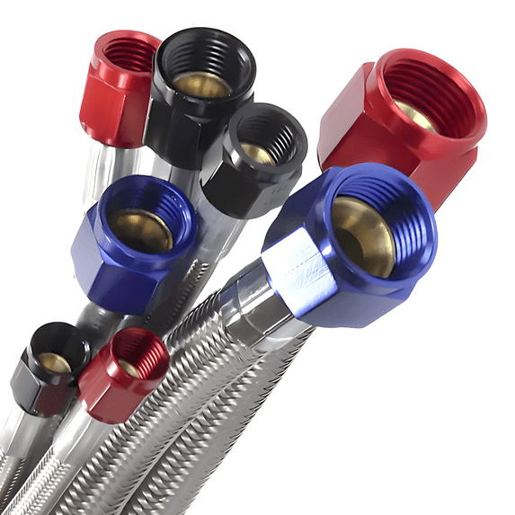 Nitrous Outlet 24" 4AN Stainless Braided Hose (Red B-Nuts)