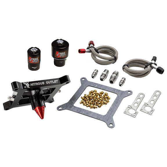 Nitrous Outlet 4150 Stinger 3 Race Solenoid Forward Conversion Kit - Braided Hoses/.178 Trashcan Nitrous Solenoid/.310 Fuel Solenoid/Universal Solenoid Brackets - (Gas/E85)(5-55 psi)(50-600 HP)