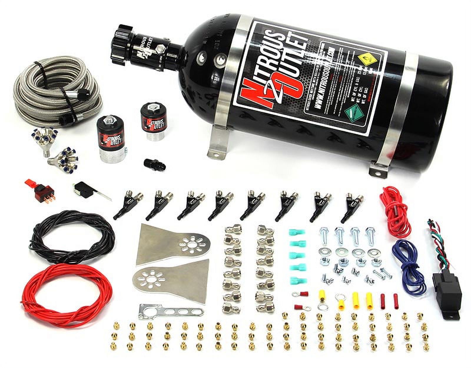 Nitrous Outlet 8 Cylinder 2 Solenoids Nylon Hose Direct Port System