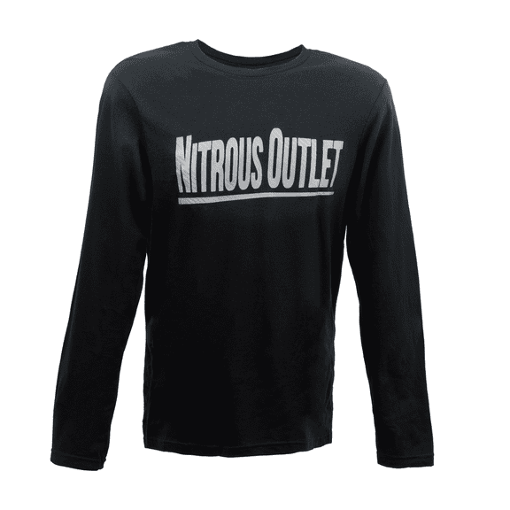 Nitrous Outlet Black Long Sleeve T-Shirt - Silver Carbon Fiber Logo - Small