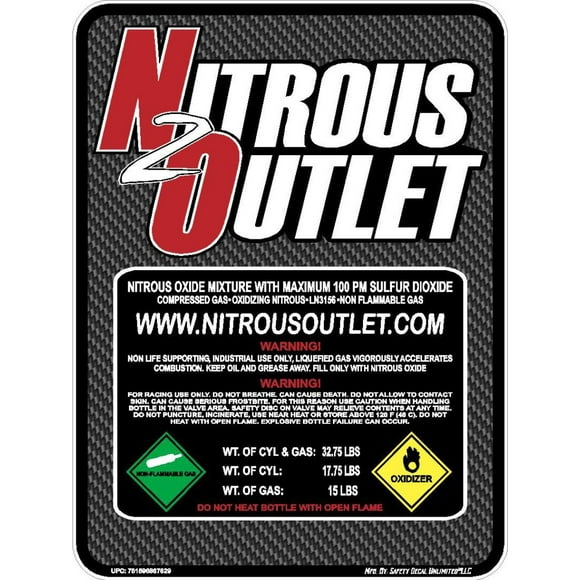 Nitrous Outlet Carbon Fiber Bottle Replacement Refill Peel and Stick Non-Laminated Label Decal Sticker Sign NOS Express Made in America (15LB)