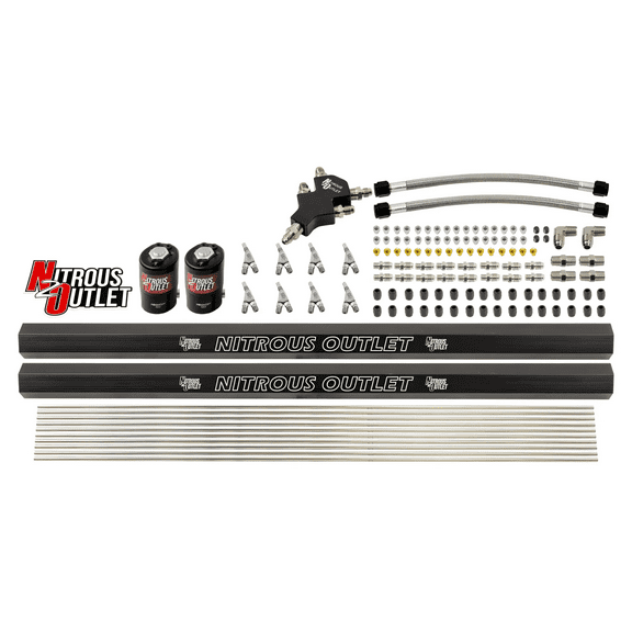Nitrous Outlet Dry 8 Cylinder Dual Stage Solenoid Forward Direct Port Conversion Kit - Four .122 Nitrous Solenoid/Two Injection Rails/Annular Discharge Nozzles (Includes 200HP Jetting)