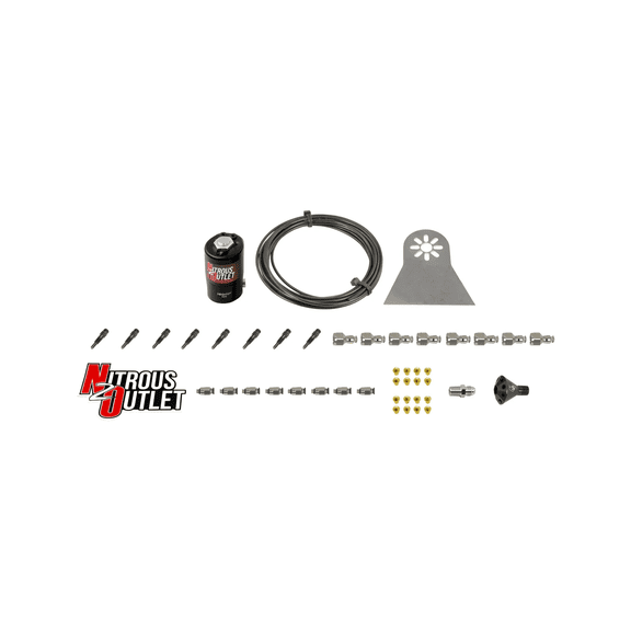 Nitrous Outlet Dry 8 Cylinder Solenoids forward Direct Port Conversion Kit  - .122 Nitrous Solenoid/Nylon Hose/Showerhead Distribution Blocks/Straight Discharge Nozzles (Includes 200HP Jetting)