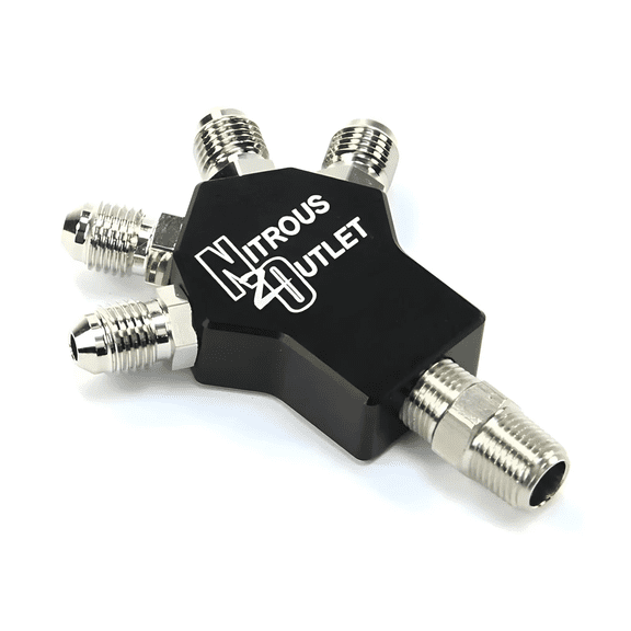 Nitrous Outlet Powersports 1 In 4 Out Distribution Block w/Fittings (1/8" NPT Male Inlet, 3AN Male Outlets)
