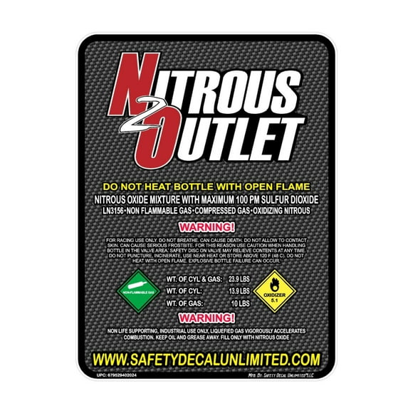 Nitrous Oxide Bottle Replacement Refill Peel and Stick Label Decal Sticker Sign NOS Outlet Express 2 5 10 15 20lb Made in America (Non-Laminated 10LB) (NOS)