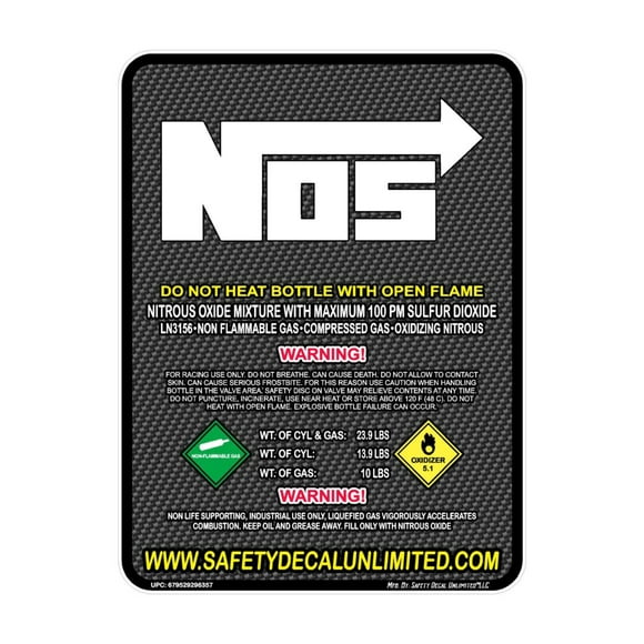 Nitrous Oxide Bottle Replacement Refill Peel and Stick Label Decal Sticker Sign NOS Outlet Express 2 5 10 15 20lb Made in America (Non-Laminated 10LB) (NO)