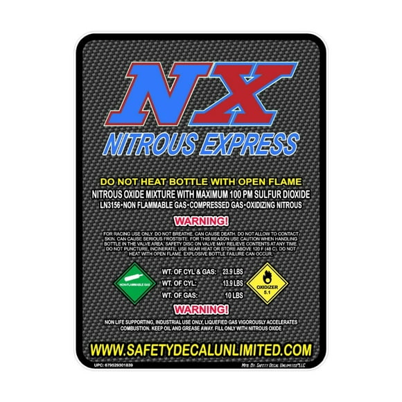 Nitrous Oxide Bottle Replacement Refill Peel and Stick Label Decal Sticker Sign NOS Outlet Express 2 5 10 15 20lb Made in America (Non-Laminated 10LB) (NX)