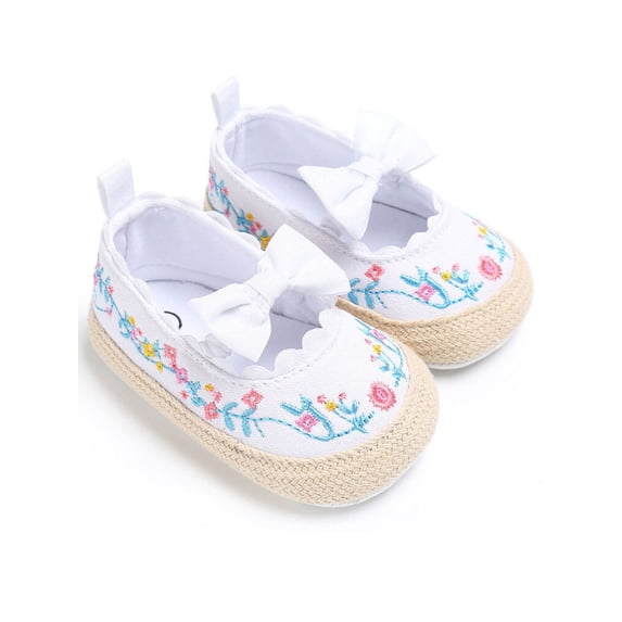 Nituyy Baby Prewalker Crib Embroidery Flowers Sole Shoes