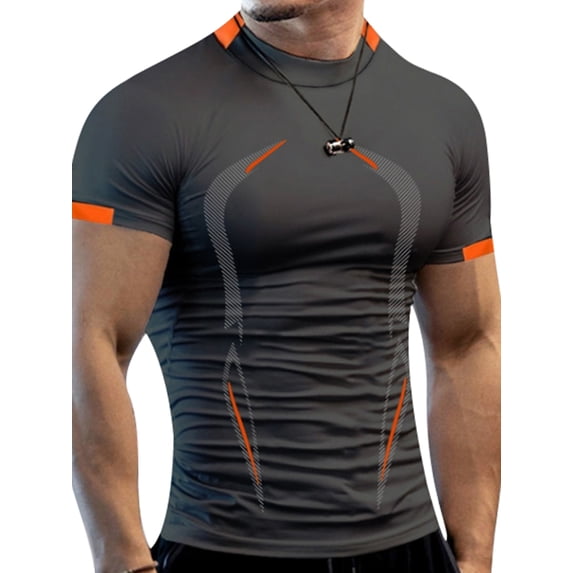 Nituyy Causal Men Sports T-shirt, Short Sleeve Round Neck Stripe Sports Tops