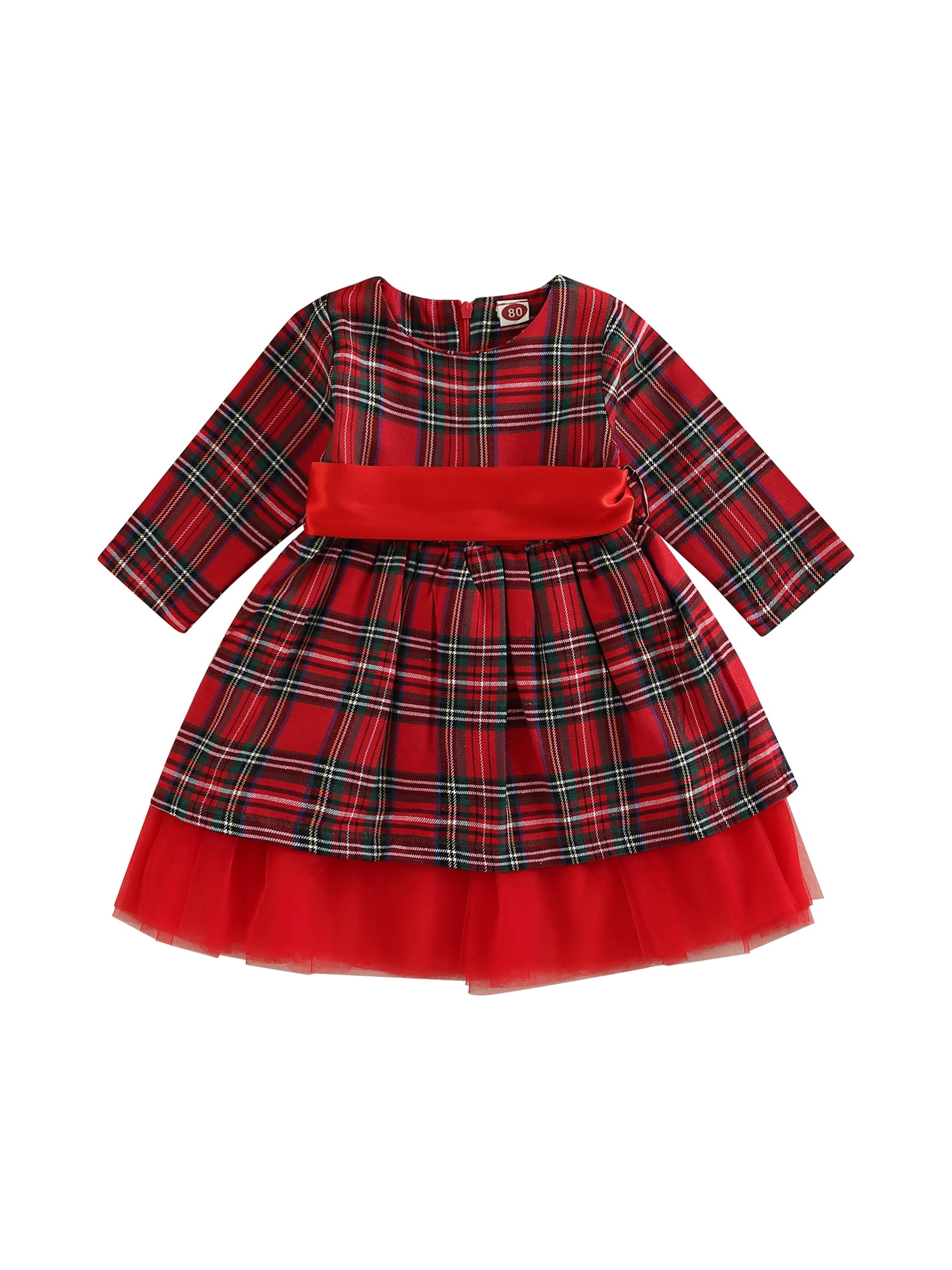 Nituyy Christmas Dress Toddler Baby Girls Long Sleeve Round Neck Plaid ...