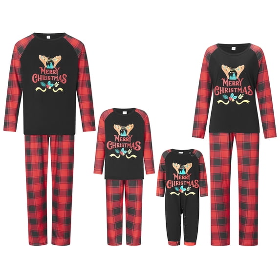 Nituyy Christmas Family Matching Pajamas Set Cute Santa Print Tops and Pants Pajama PJS Sets Sleepwear for Family